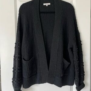 Madewell Black Textured Bubble Sleeve Open-Front Cardigan